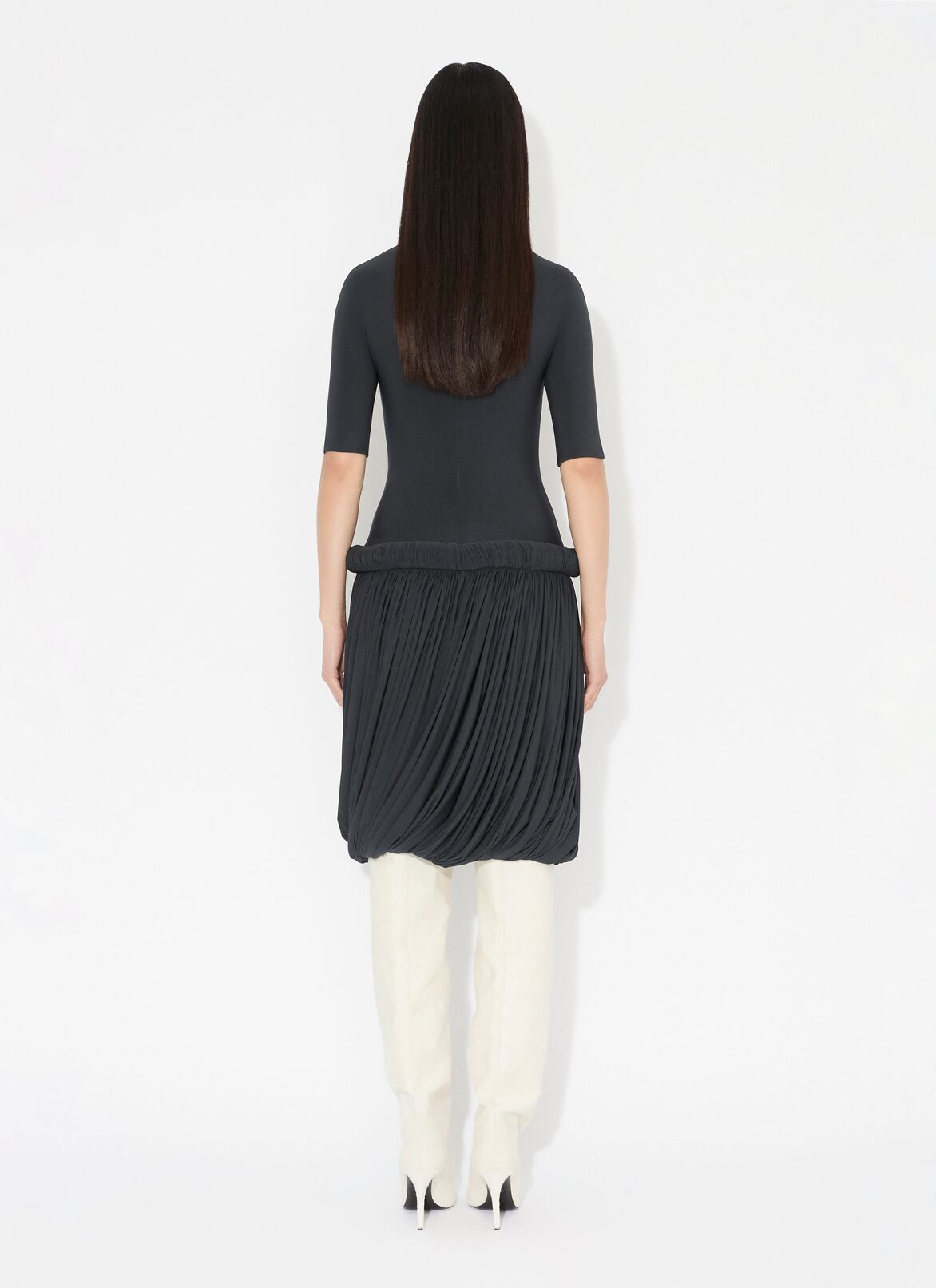 SHORT DRESS IN SUPPLE JERSEY ALAÏA DARK BLUE SHORT DRESS IN SUPPLE JERSEY